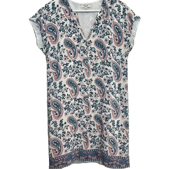 Madewell 100% Silk Floral Paisley Print Popover Dress Pink Blue Size XS - Picture 7 of 9